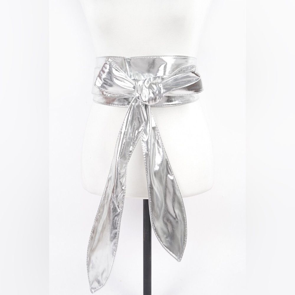 Metallic Vegan Leather Obi Statement Belt